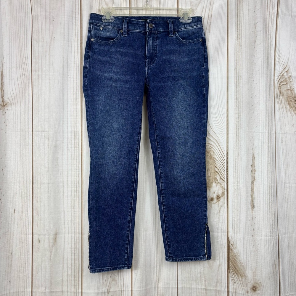 Talbots Slim Ankle Jeans Mid-Rise Embellished Dressy Comfort Capri Blue Size 4P